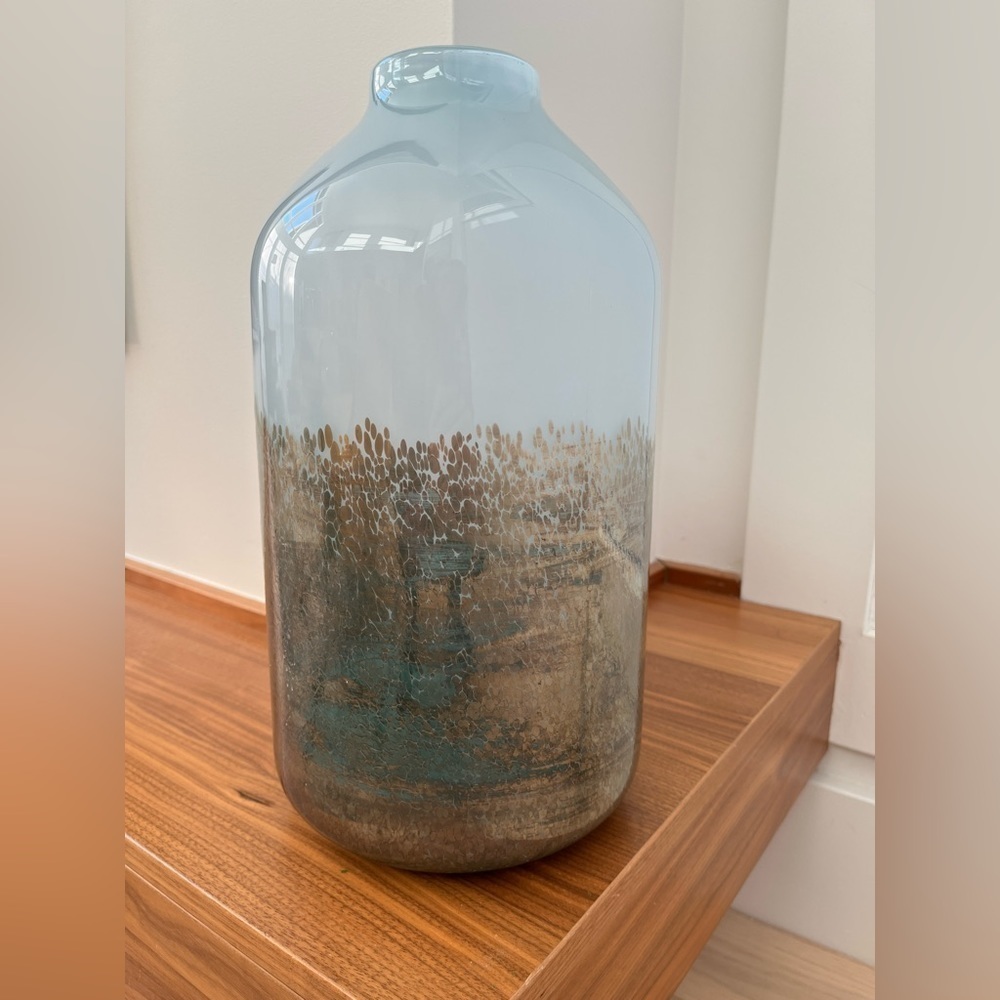VITERRA Vase Silver Topaz Collection Boutique Art Glass Handmade Metallic